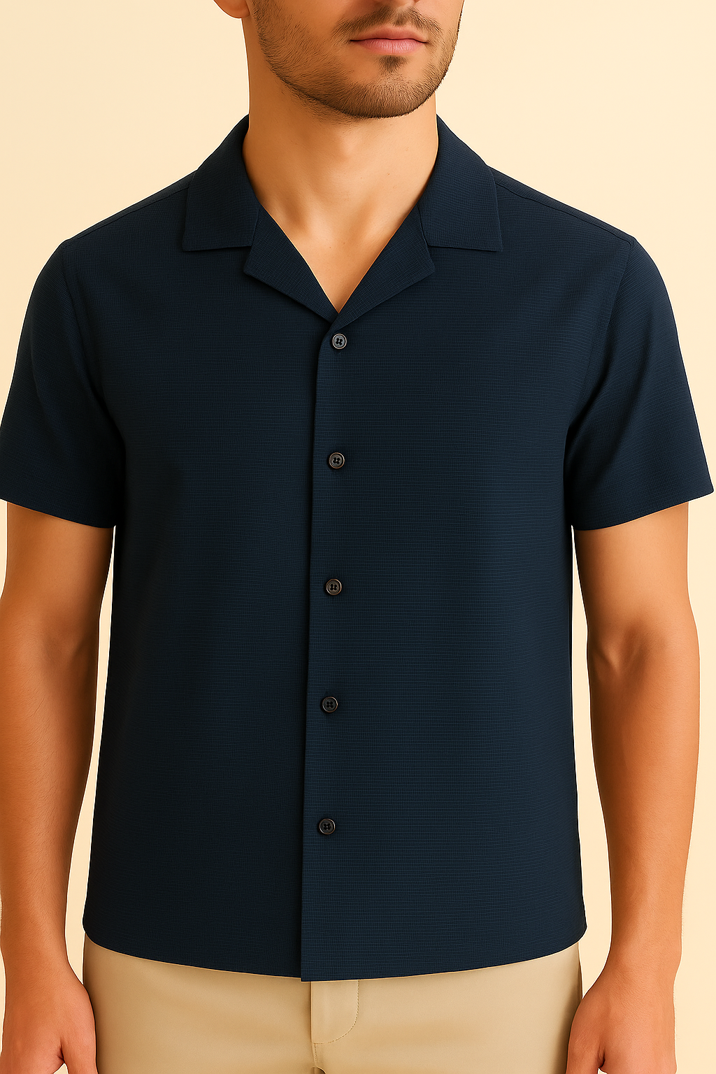 IVAR® Checkered Navy Cuban Collar Shirt