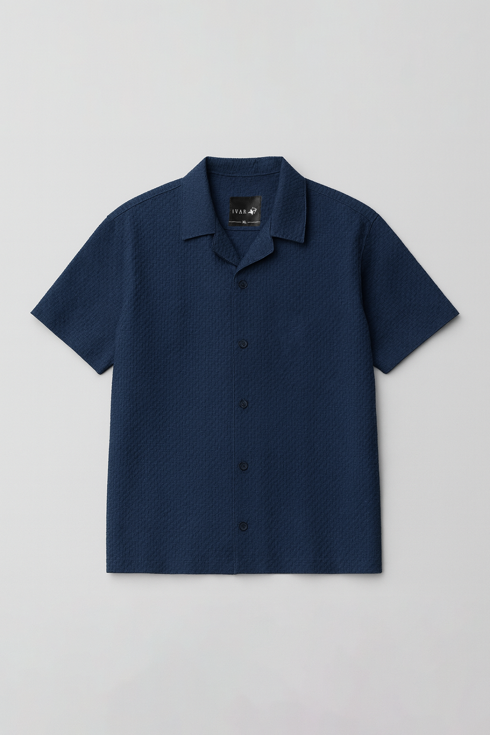 IVAR® Navy Herring Bone Cuban Collar Shirt