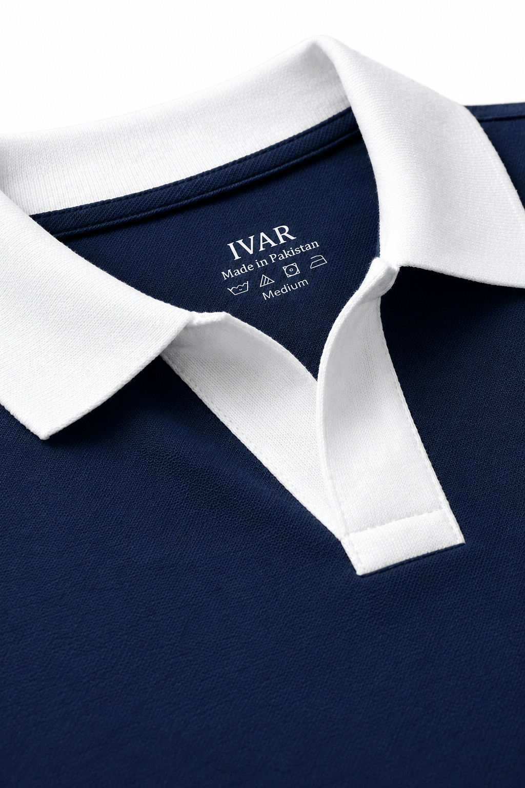 Navy Blue Contrast Collar Polo Collar and Placket Close-Up Detail