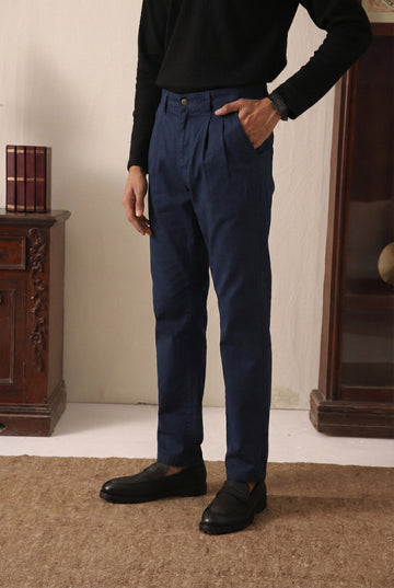 IVAR® Navy Twill Straight Fit Pleated Pants