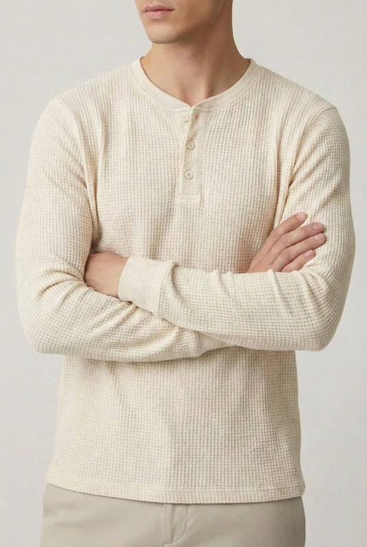 IVAR® Off White Waffle Knit Full Sleeve Henley