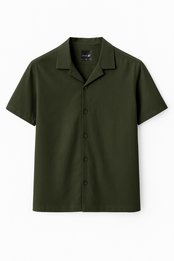 IVAR® Olive Green Cuban Collar Shirt