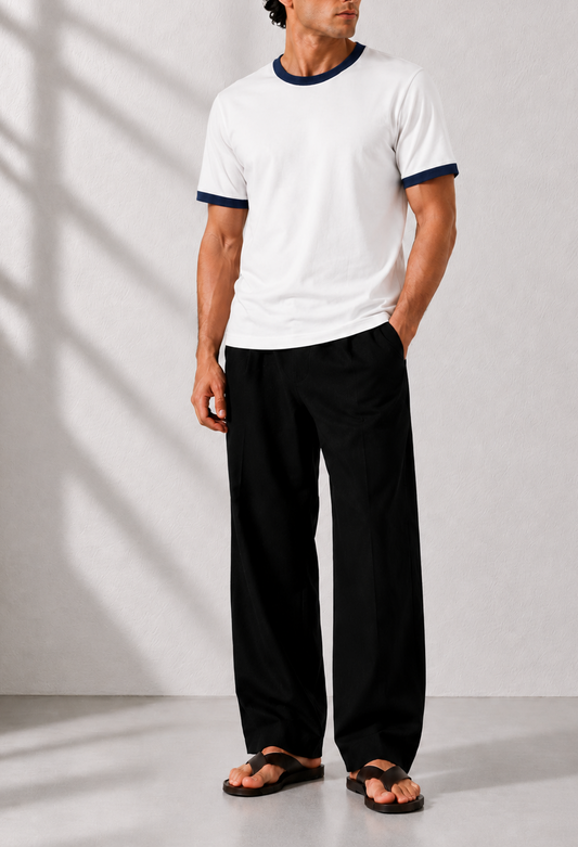 IVAR® White Ft Navy Ringer Tshirt