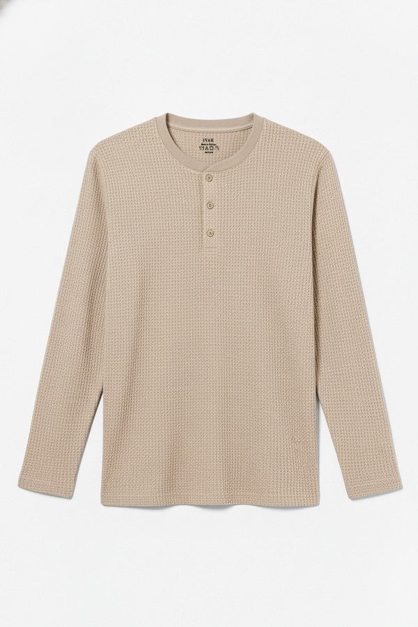 IVAR® Sand Stone Waffle Knit Full Sleeve Henley