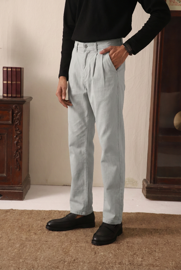 IVAR® Silver Twill Straight Fit Pleated Pants