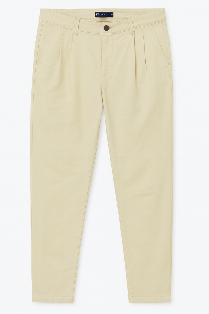 IVAR® Khaki Twill Straight Fit Pleated Pants