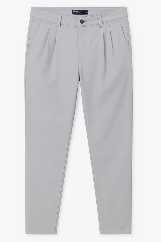 IVAR® Silver Twill Straight Fit Pleated Pants