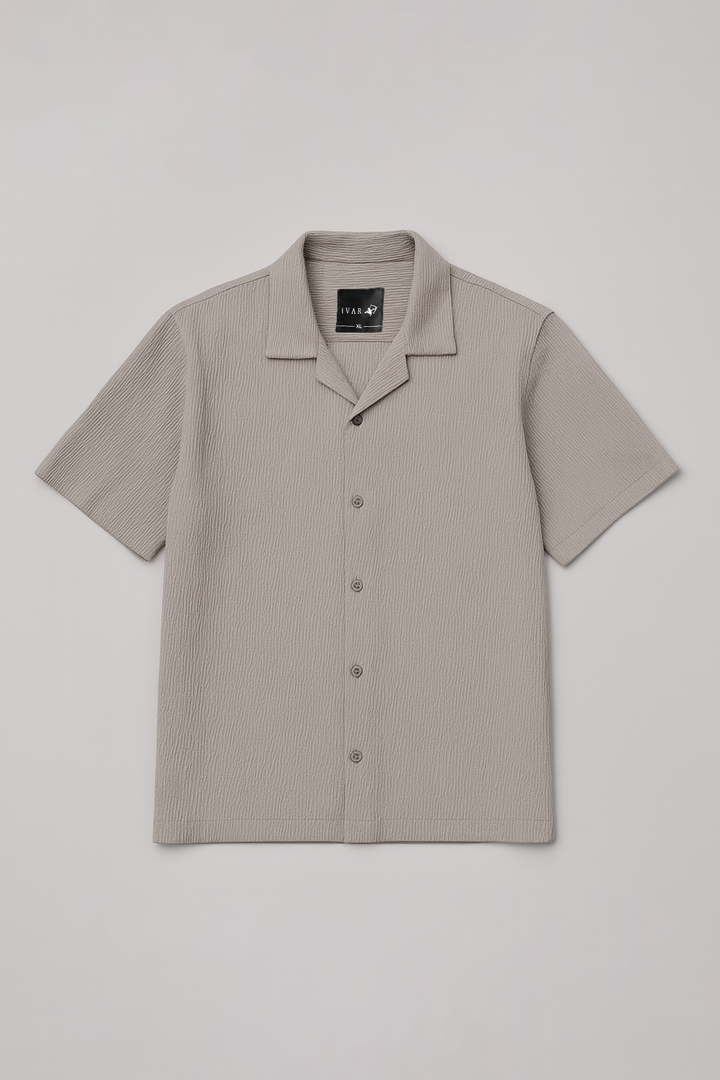 IVAR® Slate Grey Crinkled Cuban Collar Shirt