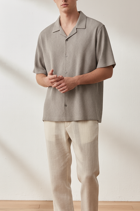 IVAR® Slate Grey Crinkled Cuban Collar Shirt