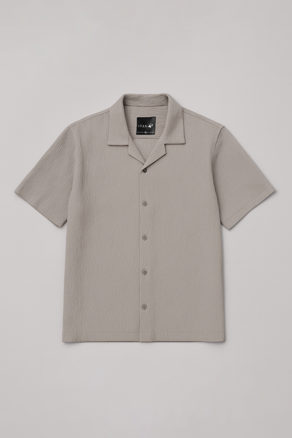 IVAR® Slate Grey Crinkled Cuban Collar Shirt
