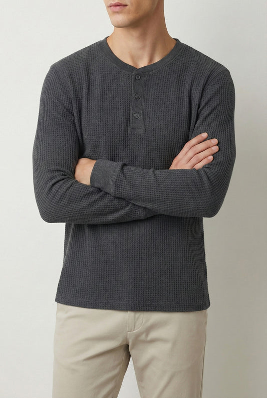 IVAR® Smoke Grey Waffle Knit Full Sleeve Henley