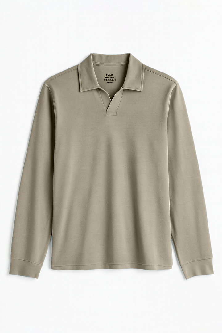 IVAR® Stone Beige Full Sleeve Johnny Collar Polo