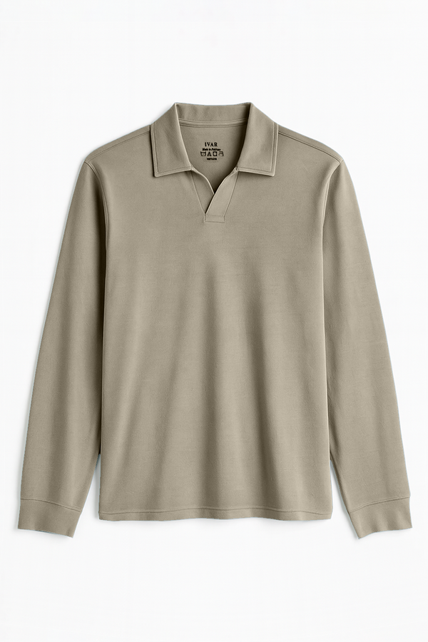 IVAR® Stone Beige Full Sleeve Johnny Collar Polo