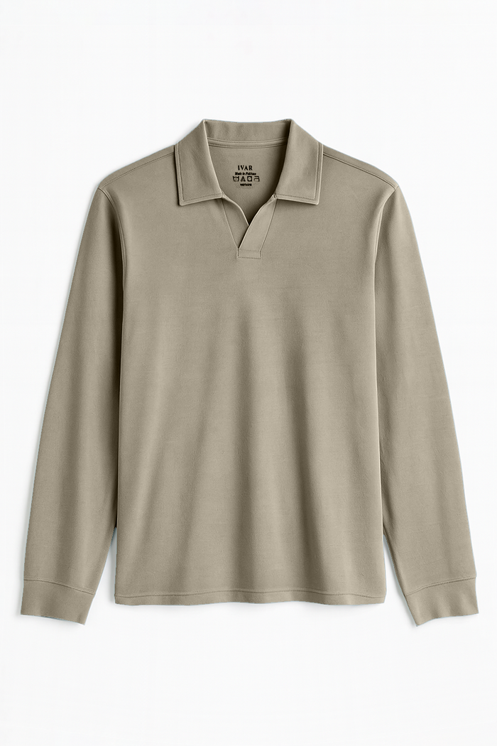 IVAR® Stone Beige Full Sleeve Johnny Collar Polo