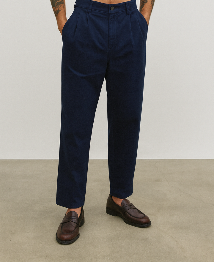 IVAR® Navy Twill Straight Fit Pleated Pants