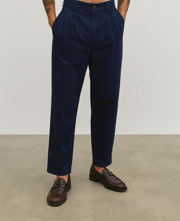 IVAR® Navy Twill Straight Fit Pleated Pants