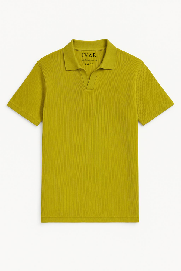 IVAR® Ribbed mustard Johnny Collar Polo