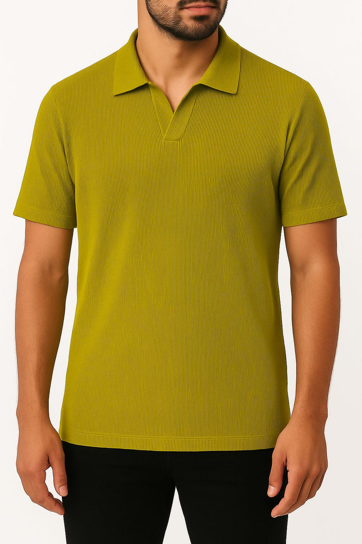 IVAR® Ribbed mustard Johnny Collar Polo